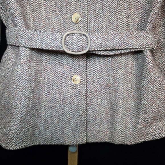 Vintage Women's Wool with Suede Detail Belted Jacket Coat 42/6 - Picture 2 of 16